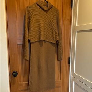 Sam Edelman Tan Knit Sweater Dress - Size S, V Neck Dress & Turtleneck Toppet